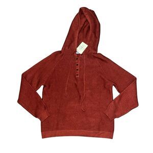 NWT MISS SPARKLING Robin Rust Gold Button Hooded Sweater Size S